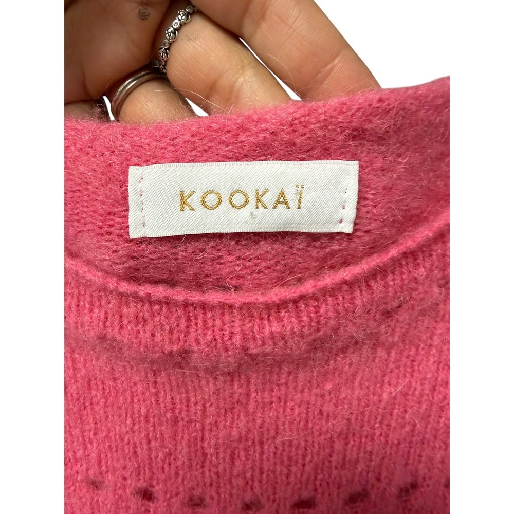Kookai Mohair Wool Blend Sweater Women 0/XS Pink Pointelle Knitwear Fuzzy EUC - Picture 3 of 5